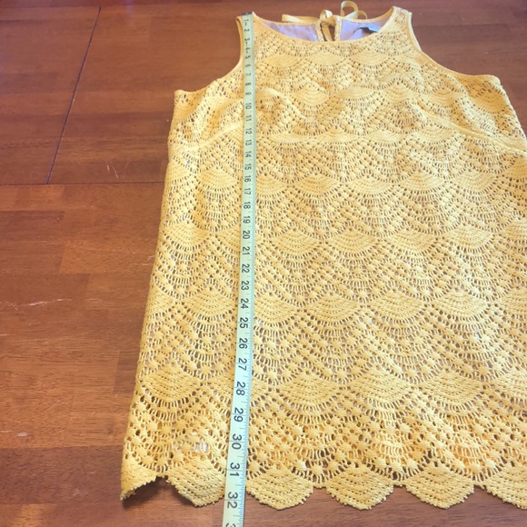 LOFT Womens Sz 6 Yellow Lace Crochet Mini Sleeveless Dress Tie Back 1920s Gatsby - Picture 7 of 7